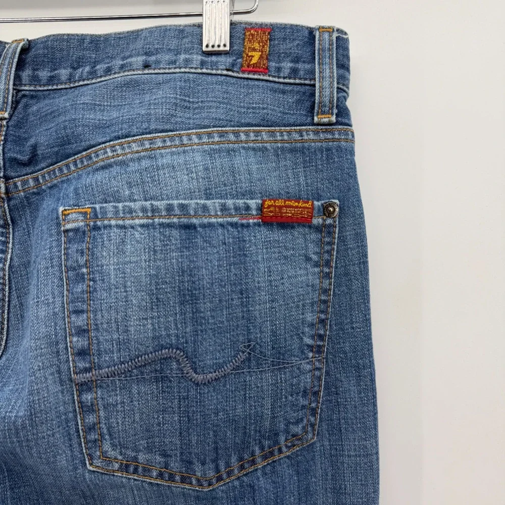 7 For All Mankind Standard Jeans Mens 34x29 Blue Straight Leg Whiskered Denim